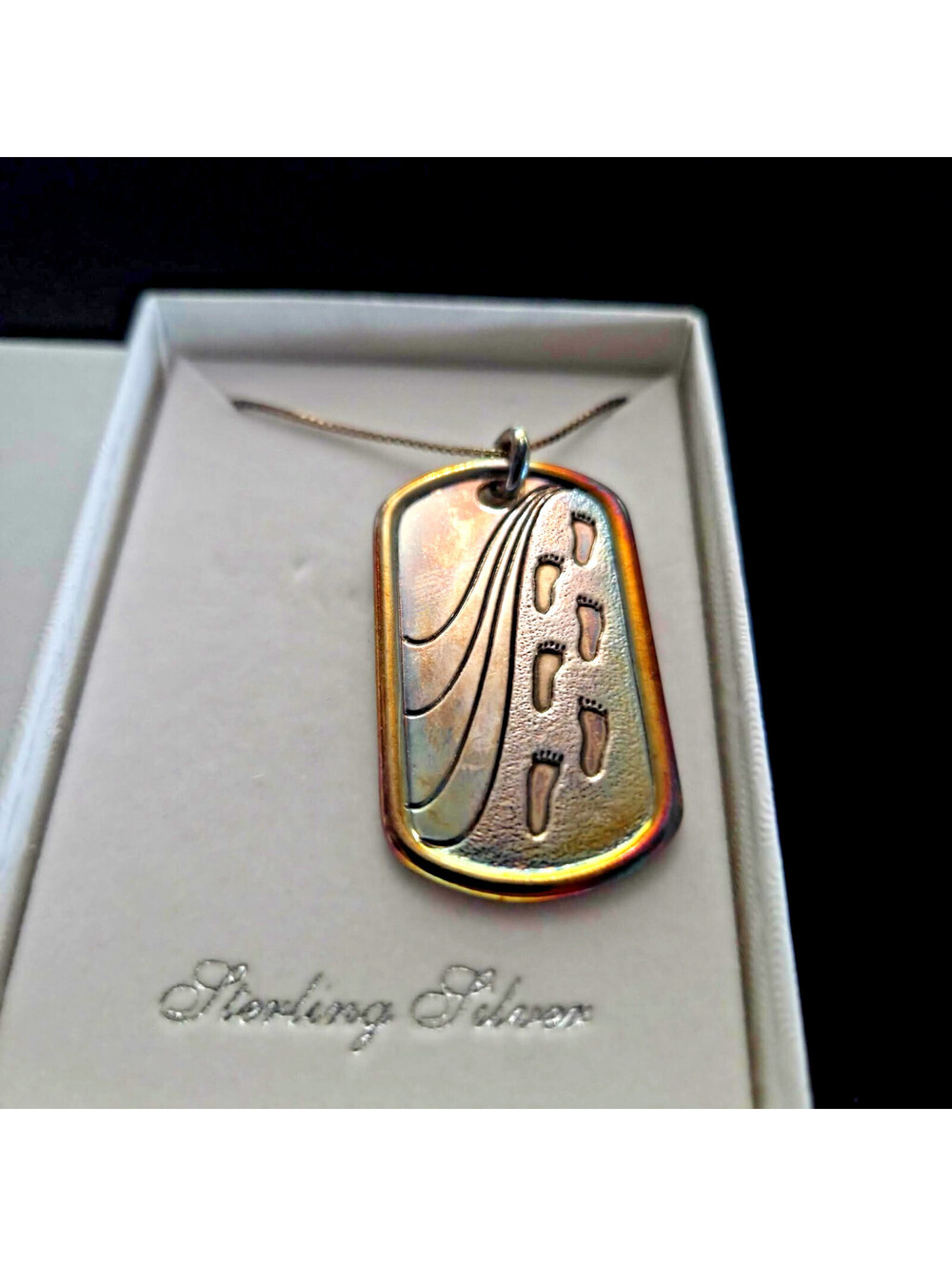 Steven Lavaggi Sterling Silver Truth Tag Footprints 20" Necklace QVC Vintage